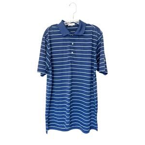 Peter Millar Summer Comfort Blue Striped Golf Short Sleeve Polo Shirt Large